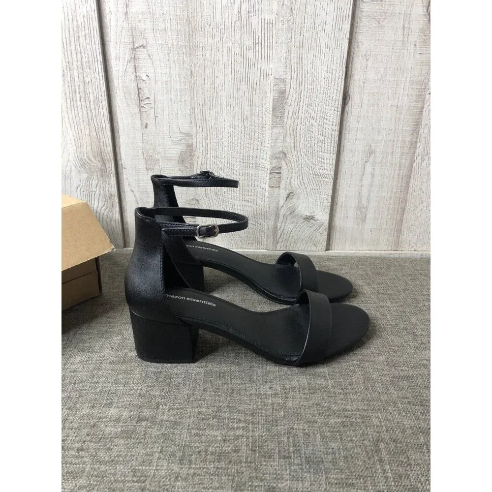 Womens Essentials Shoes Size 8.5 Black Heels Dress Sandals Open Toe Summer - Picture 2 of 8